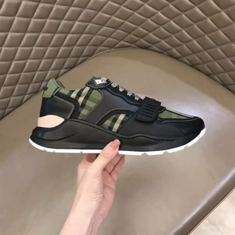 スニーカー Burberry Women's Sneakers Green Fabric BURBERRY Check Woven Creeper Derby Shoes Size 11 (44 IT)
