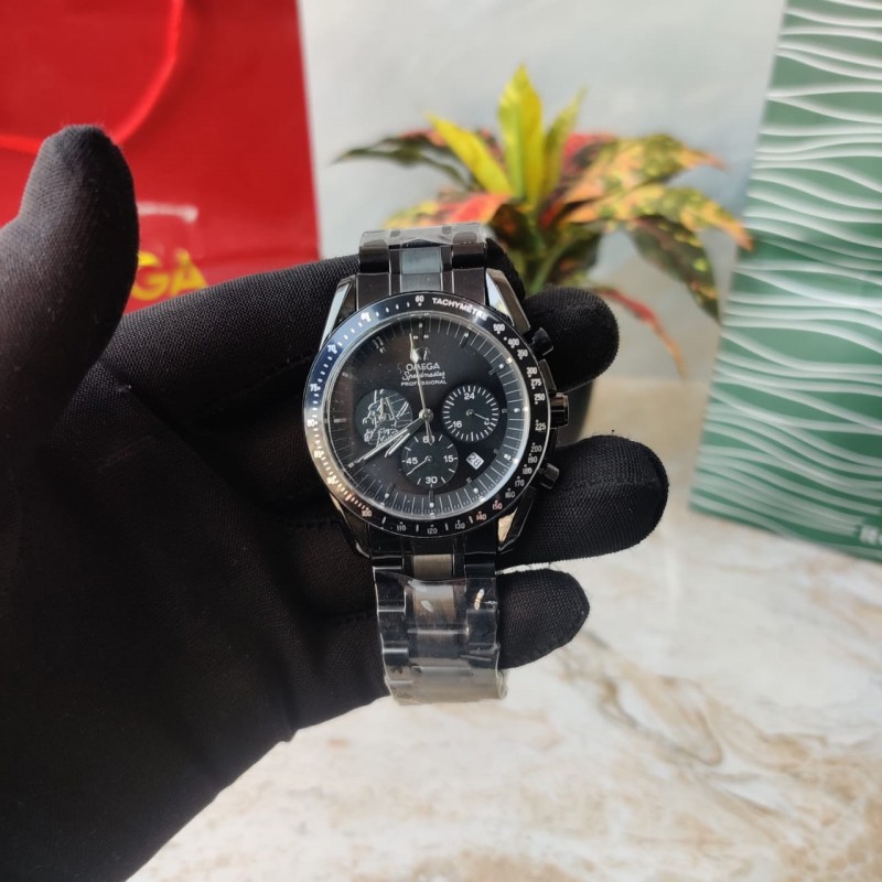 Omegha Speed Master Quartz Chronograph Black