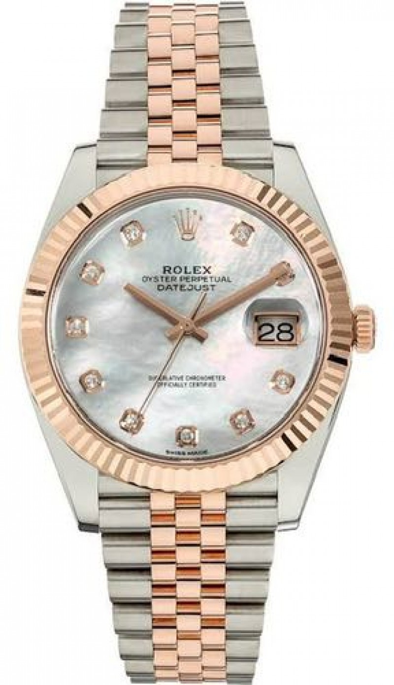 Rollex Date Just 41 Silver Rose Gold Mother of Pearl Dial ZR