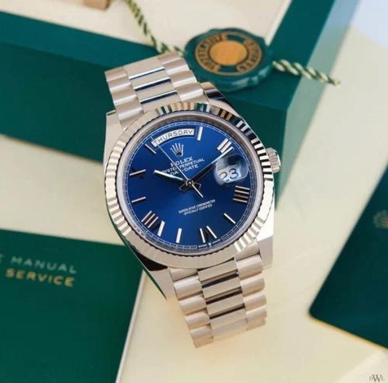 Rollex Day Date Silver Blue