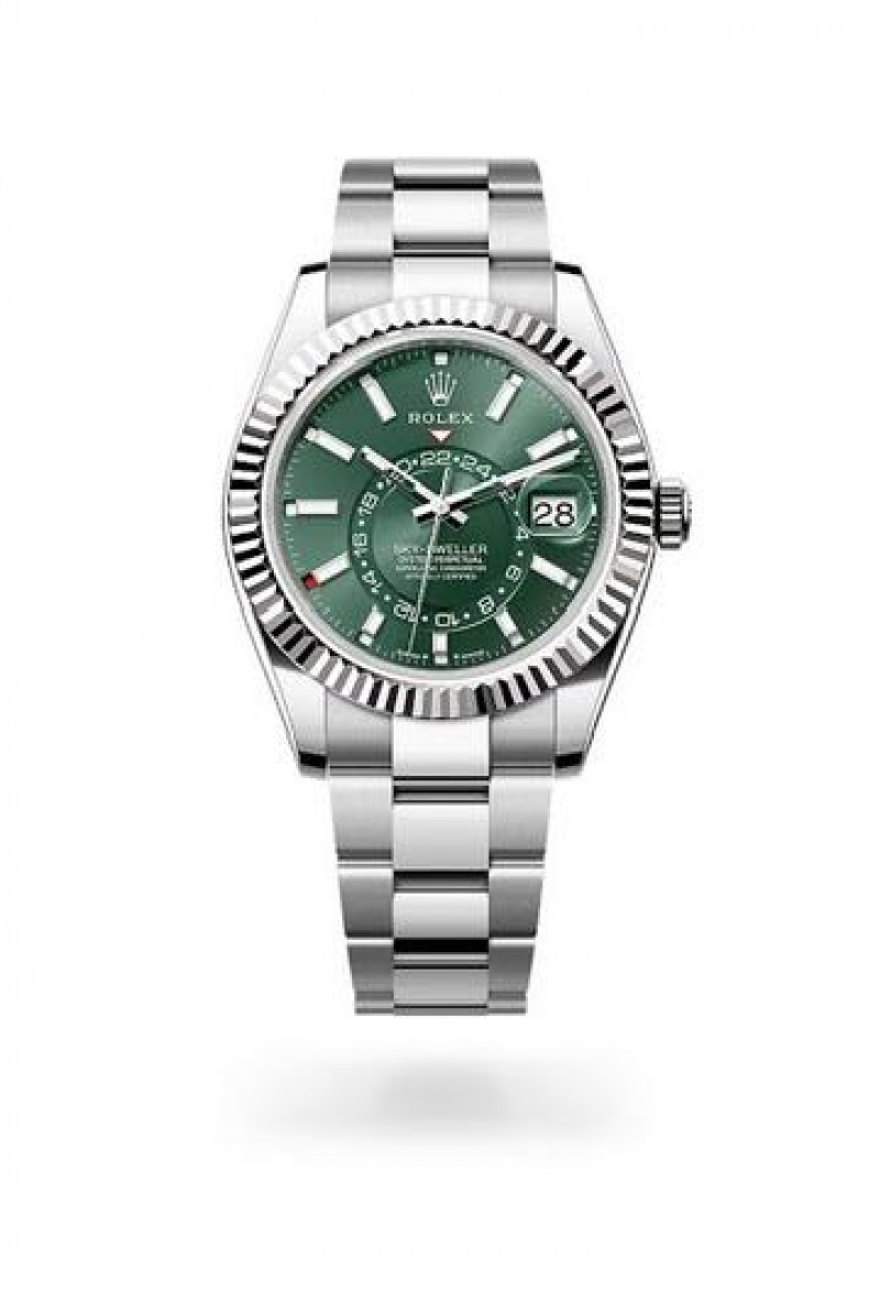 Rollex Sky Dweller silver green dial