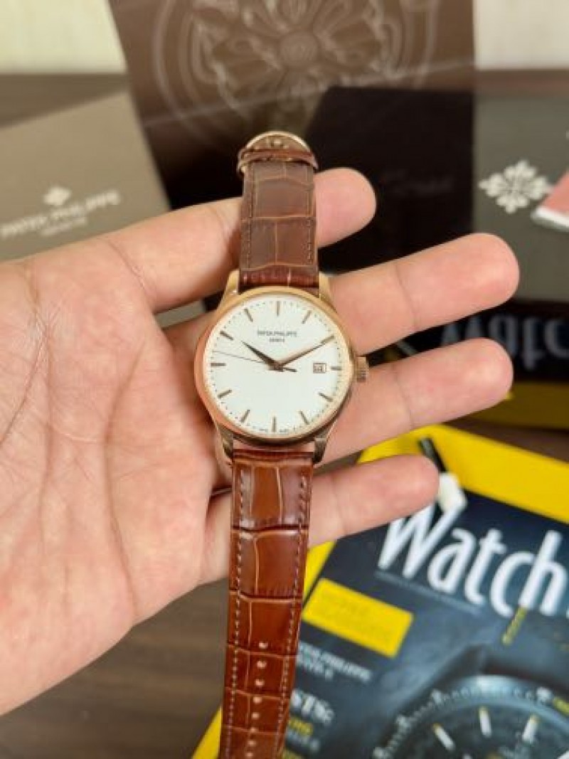 Patek Philipe Calatrava Semi ETA Date Brown Rose Gold Back Open
