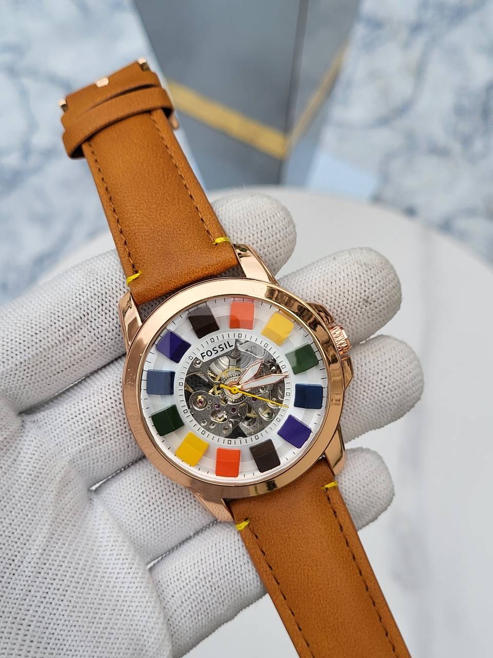Fosssil GRANT COLOURS AUTOMATIC BROWN WHITE DIAL 341