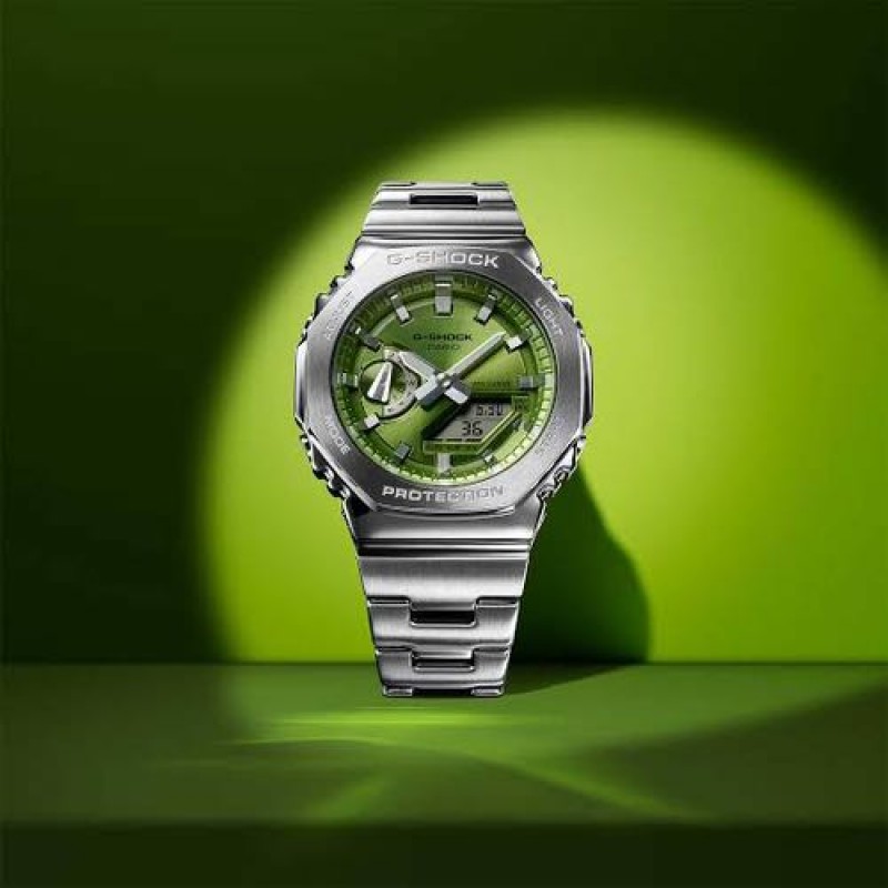 GSHOCK SILVER GREEN JAPAN QUALITY