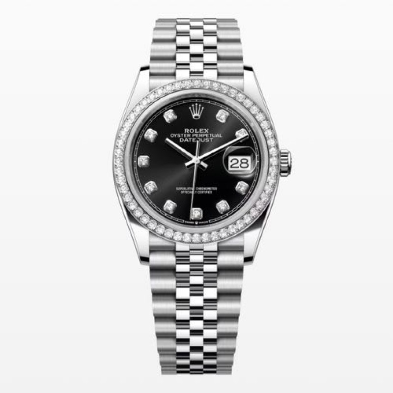 Unisex Date Just 36 Diamond Set Bezel Black Dial