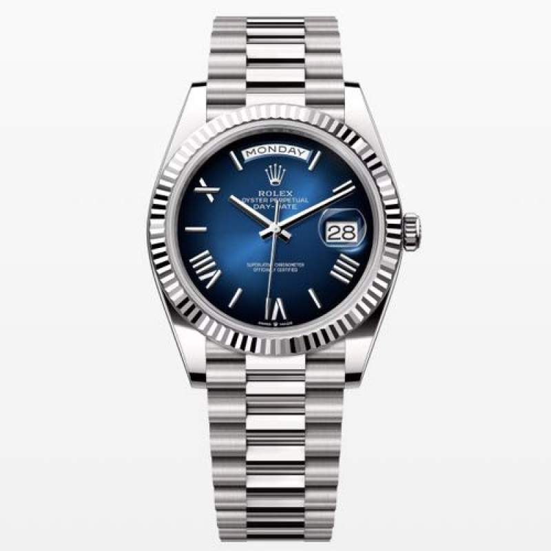 SWISS ETA Rollex Day Date 40MM Ombre Blue Dial
