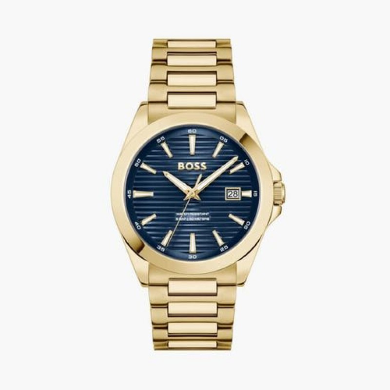 Hugo Bos Strike Analog Gold Blue Authentic Store Quality