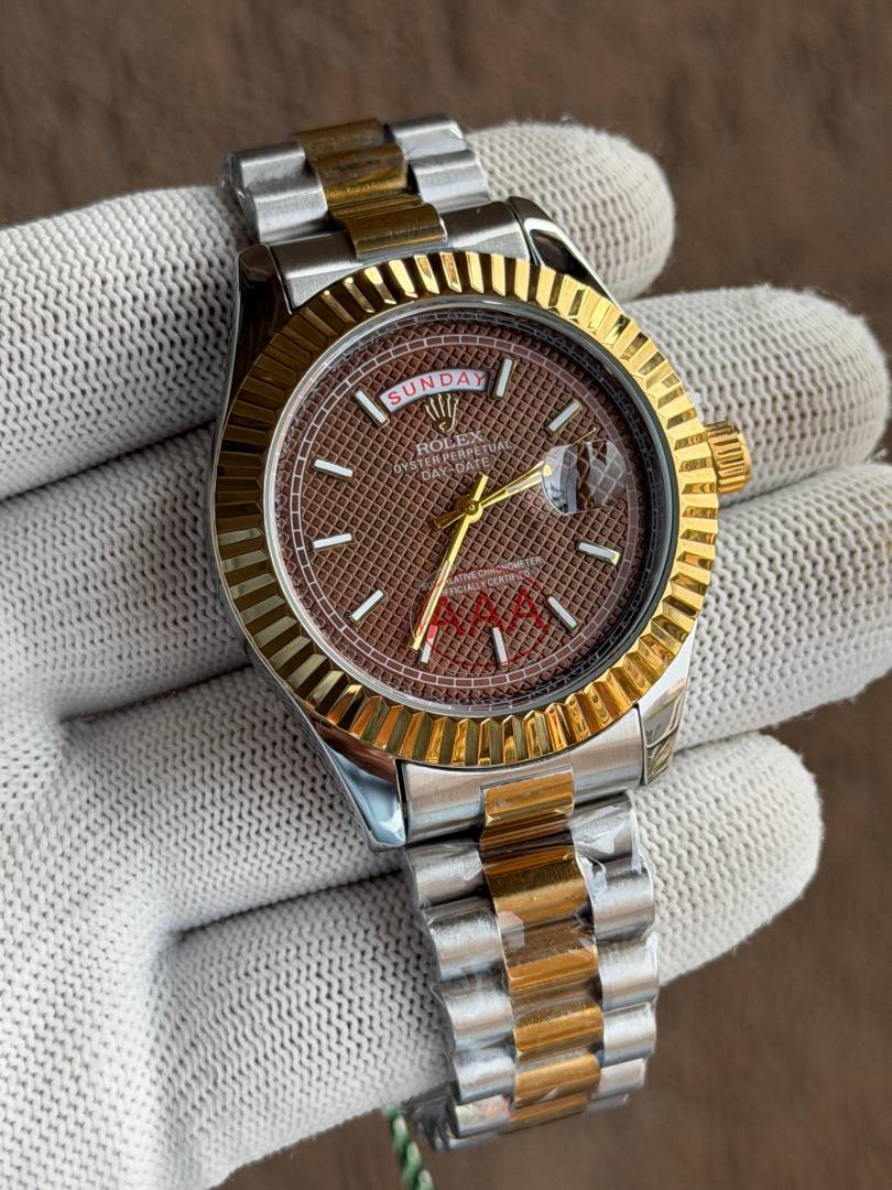 ROLLEX DAYDATE GOLD TWOTONE BROWN TEXTURE DIAL AT299
