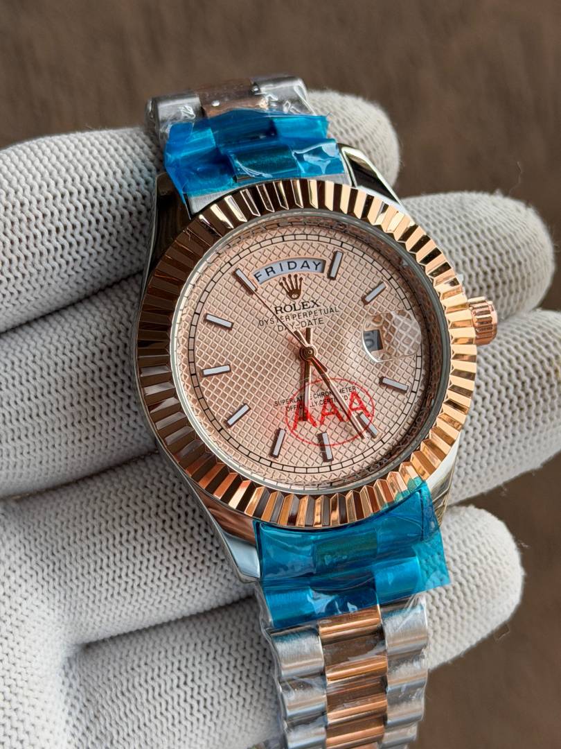 ROLLEX DAYDATE RG TWOTONE PINK TEXTURE DIAL AT299