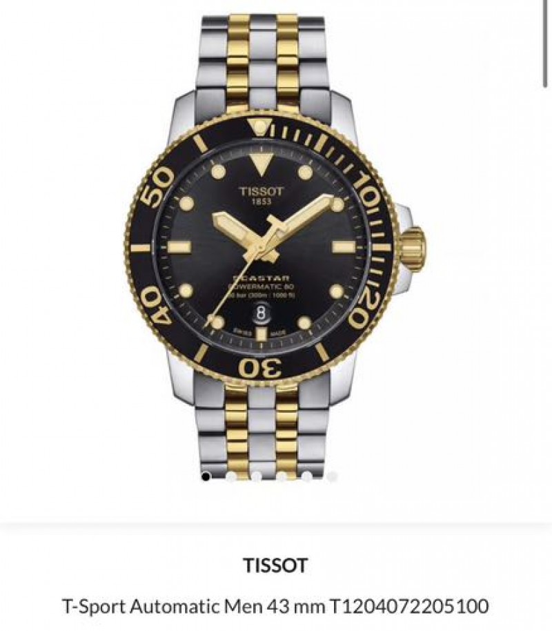 Tisot Seastar 1000 Powermatic 80 Silve Gold Black Authentic Quality