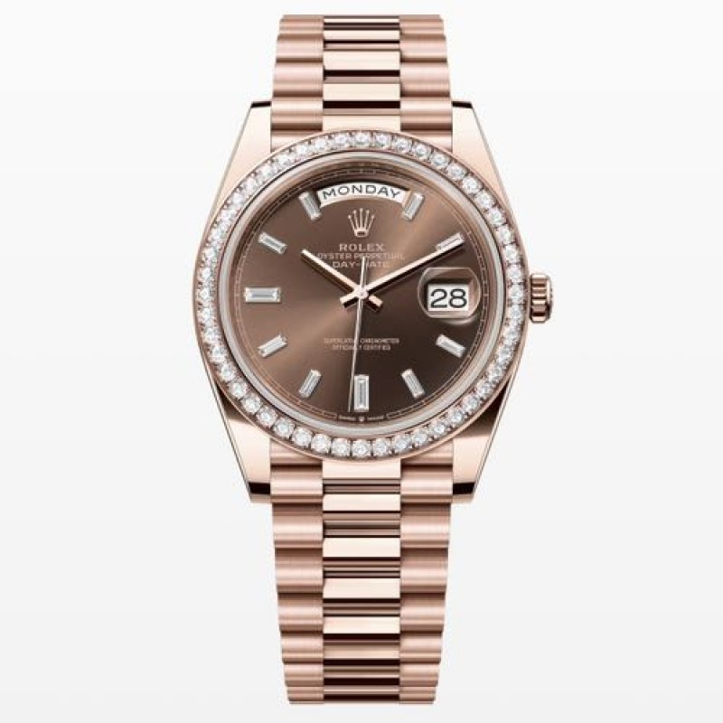 Swiss ETA Rollex Day Date 40MM Diamond Bezel Chocolate Brown Dial