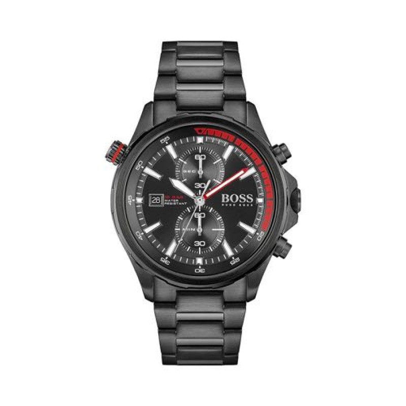 Hugo Bos Globetrotter Chronograph Black Red Authentic Store Quality