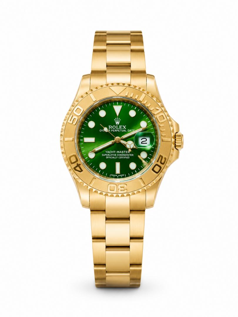 Rollex Mens Yatch Master Chain Gold Green
