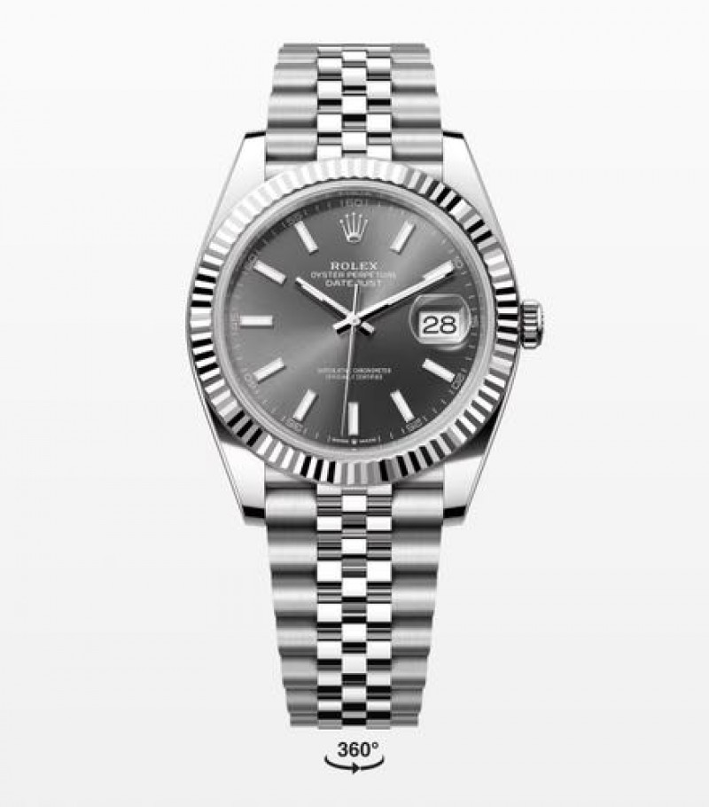 Rollex Date Just 41 Silver Grey Dial Semi ETA