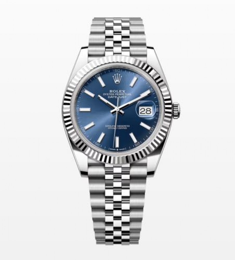 Rollex Date Just 41 Silver Blue Dial Semi ETA