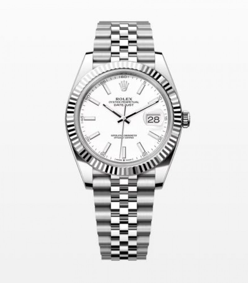 Rollex Date Just 41 Silver White Dial Semi ETA