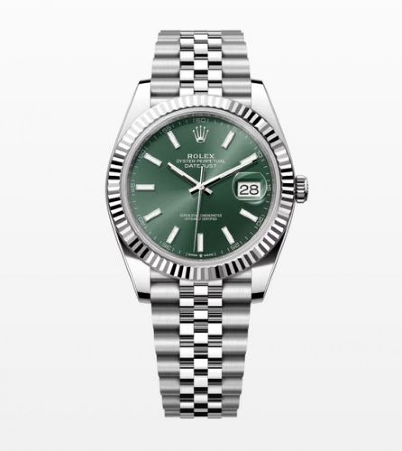 Rollex Date Just 41 Silver Mint Green Dial Semi ETA