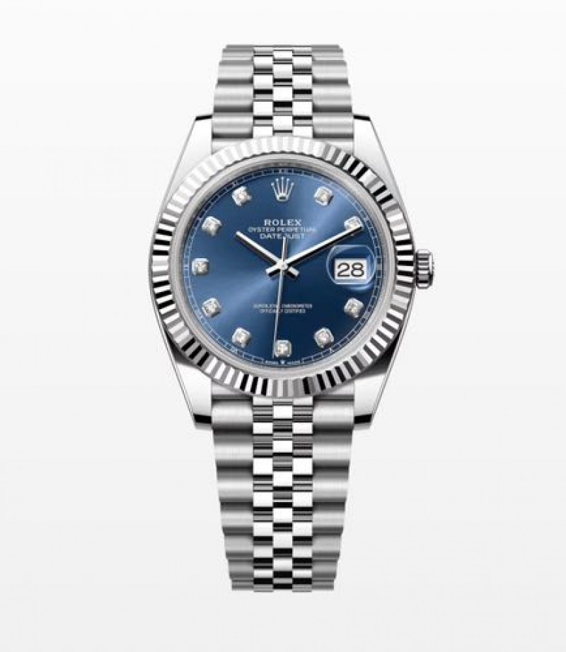 Rollex Date Just 41 Silver Blue Dial Diamond Initial Semi ETA
