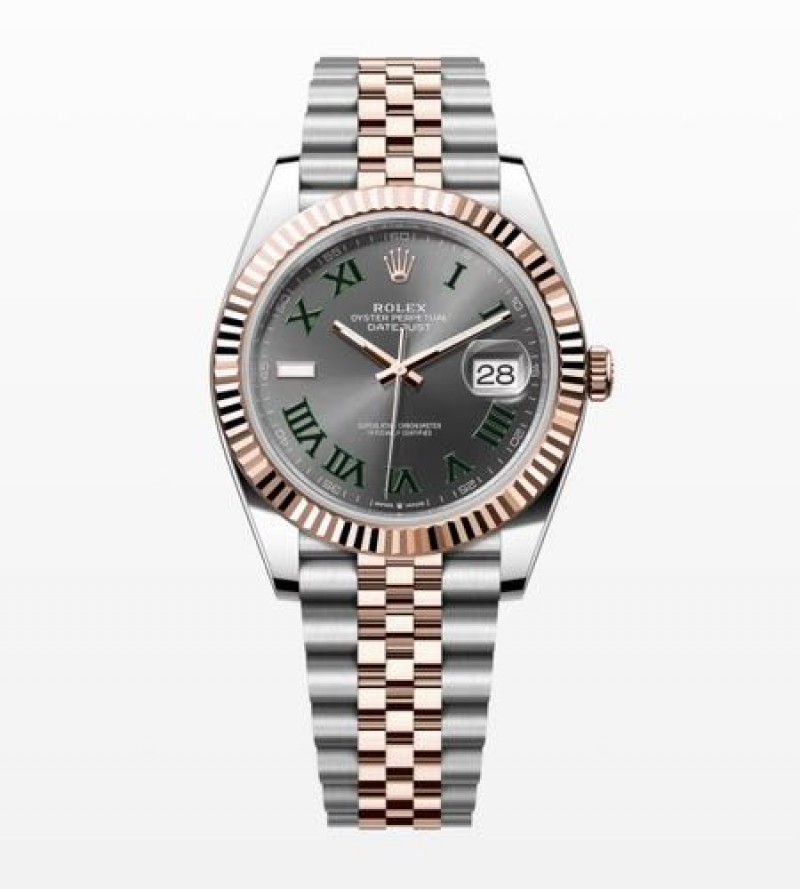 Rollex Date Just 41 Silver Rose Gold Wimbeldon Dial Semi ETA