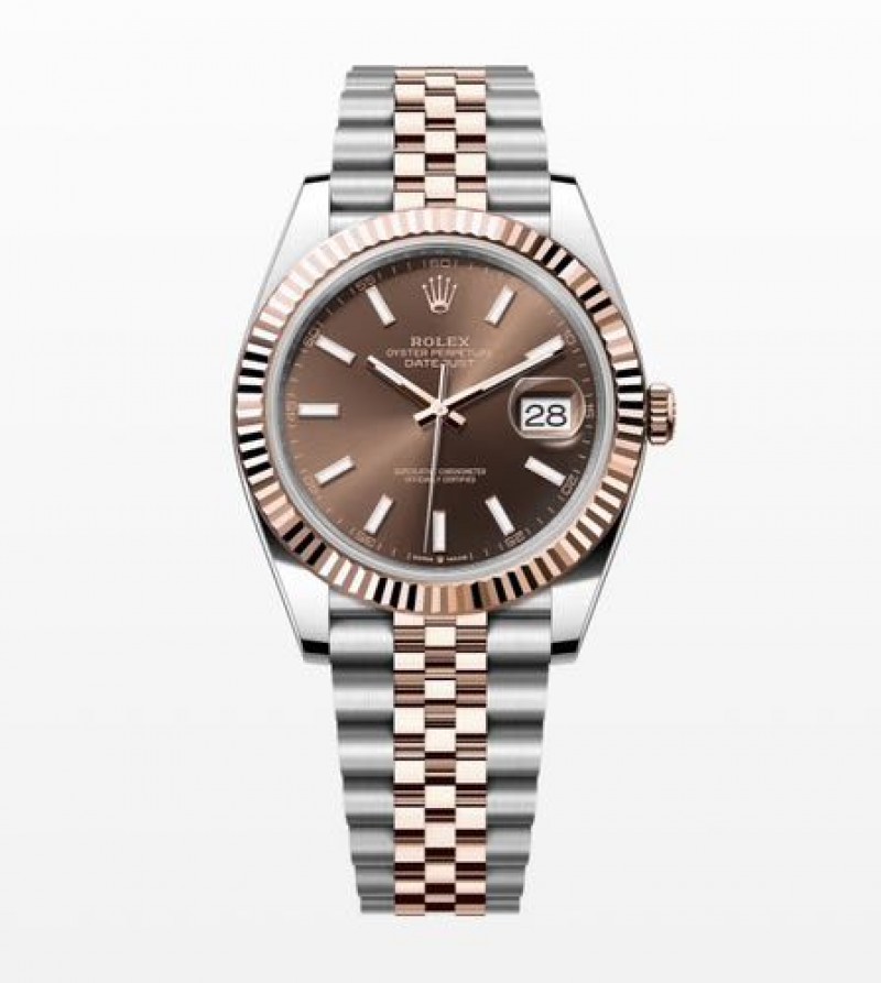 Rollex Date Just 41 Silver Rose Gold Brown Dial Semi ETA