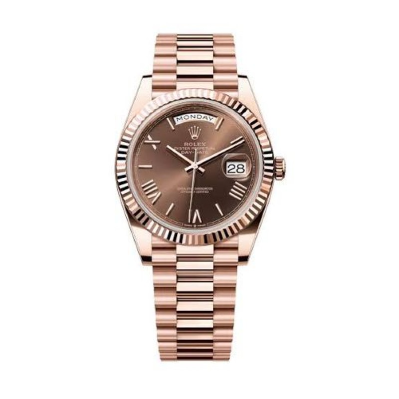 Rollex Day Date Rose Gold Chocolate Dial SEMI ETA
