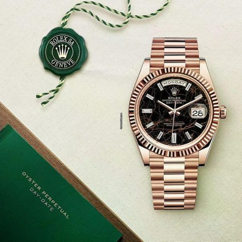 Rollex Day Date Rose Gold Marble brown Dial SEMI ETA