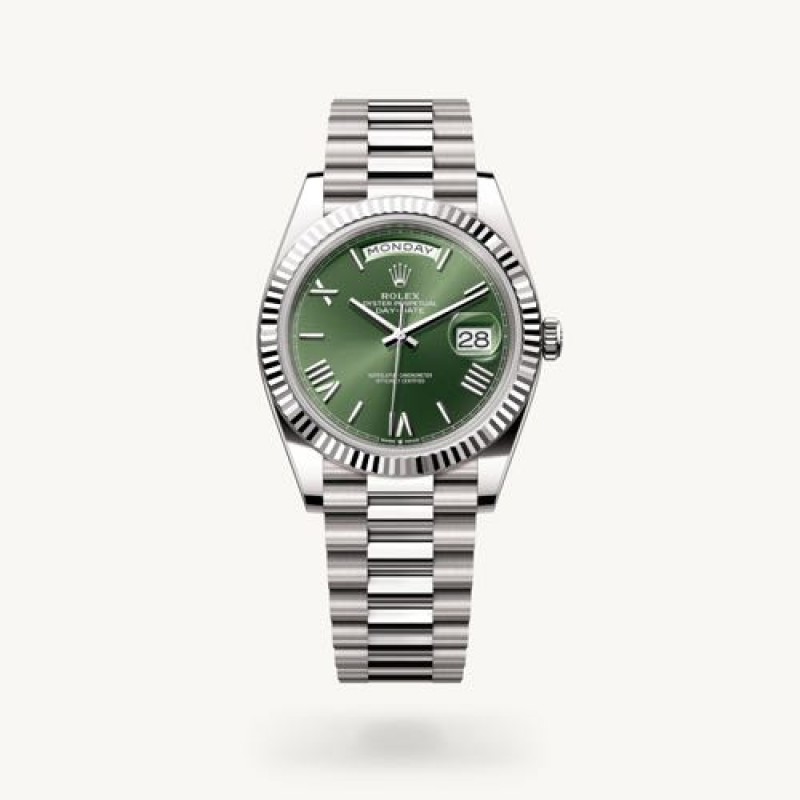 Rollex Day Date Silver Green Dial SEMI ETA