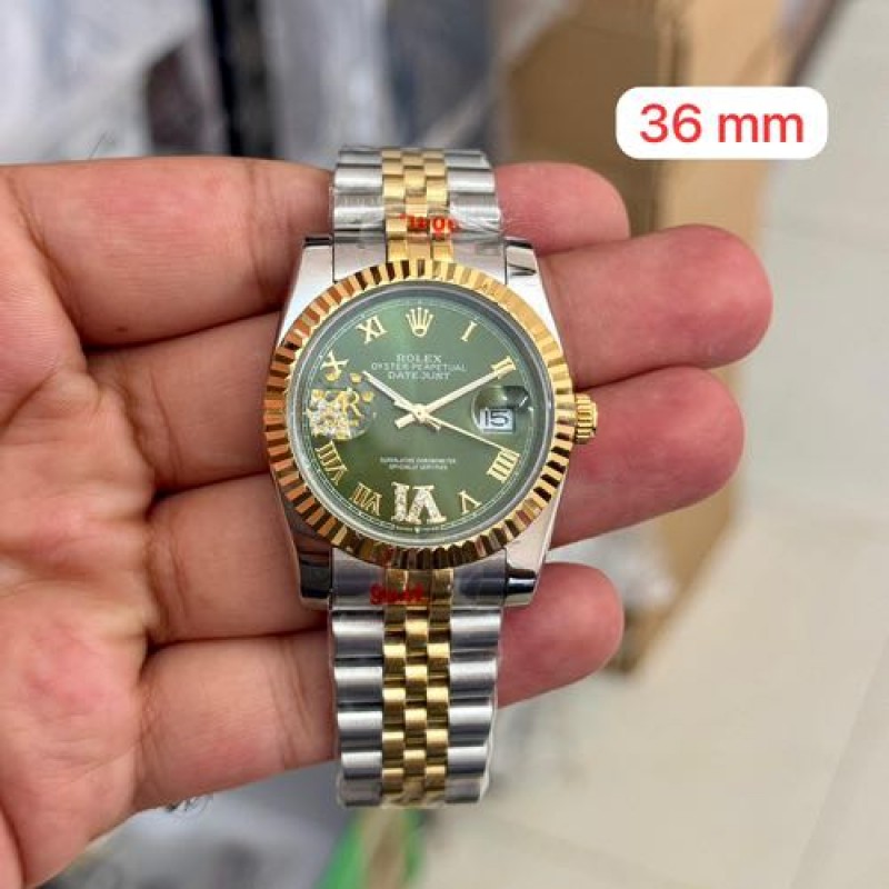 Rollex Date Just Silver Gold Green 36mm