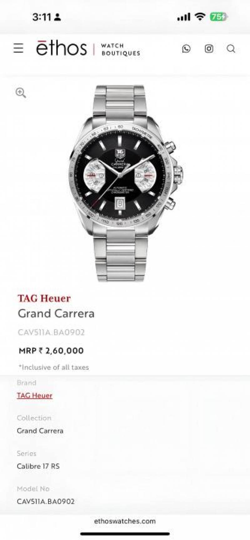 Tag Huer carrera caliber 17 WC 1485