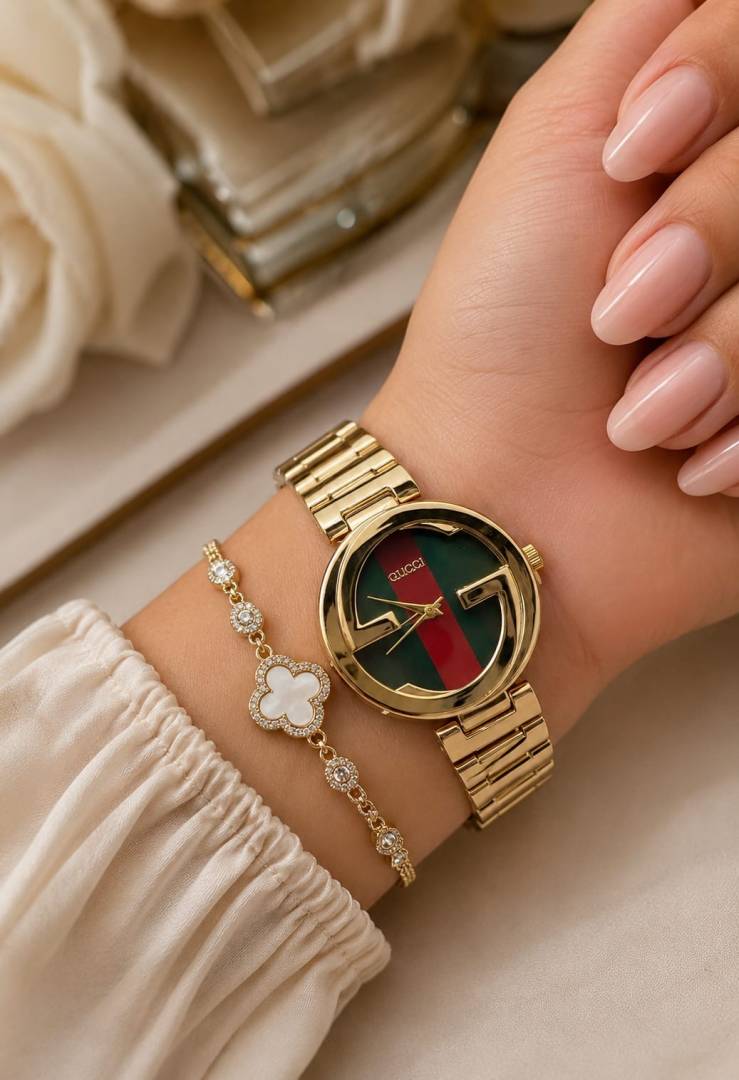 Guccci Women Gold Green