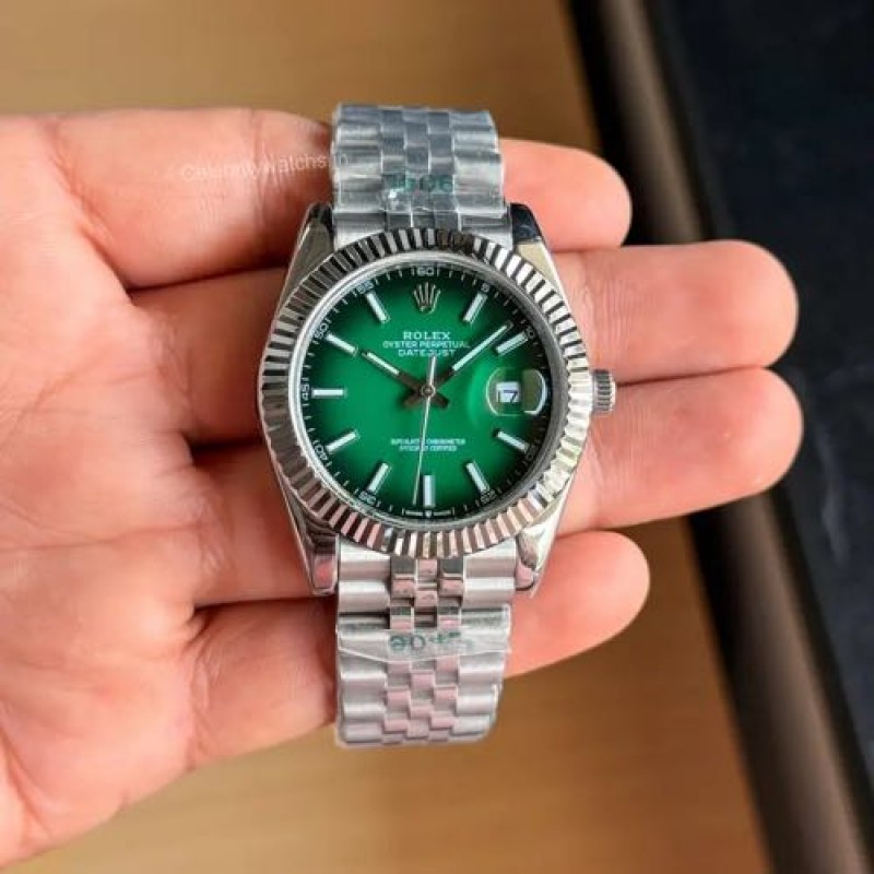 Rollex Date Just 41 Jubilee Strap Silver Ombre Green