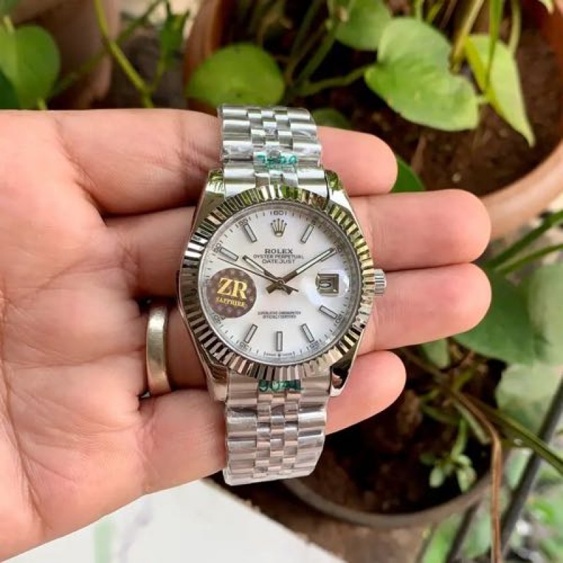 Rollex Date Just 41 Jubilee Strap Silver White