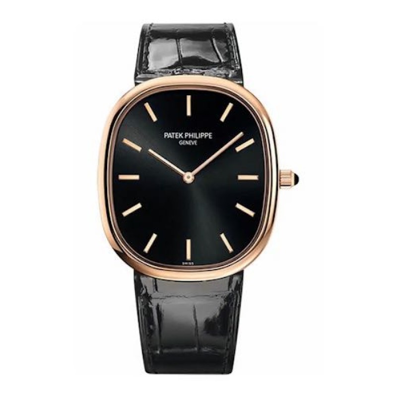 Patek Philipe Golden Ellipse Black Leather Rose Gold