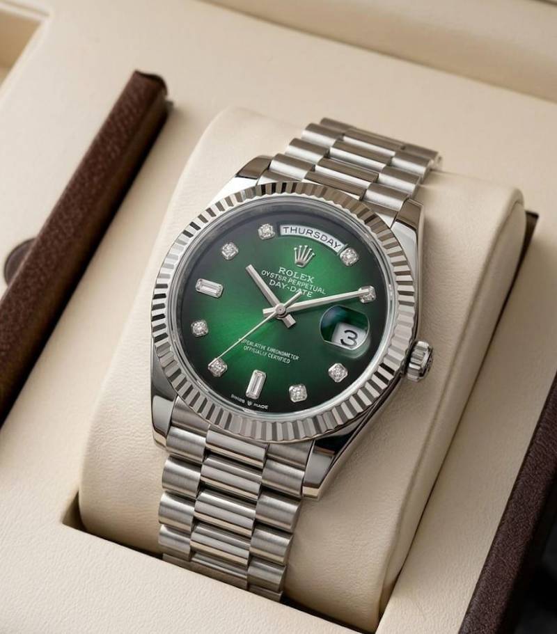 Rolee x Oyster Perpetual Day Date Diamond Silver-Green 40 Battery