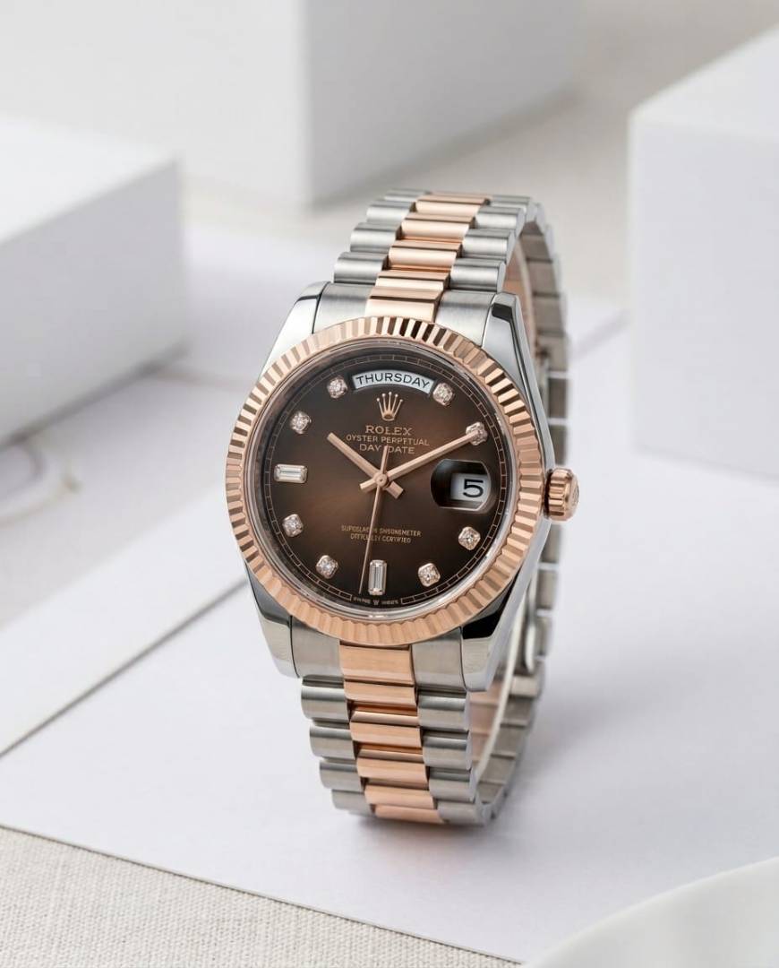 Rolee x Oyster Perpetual Day Date  Diamond 2Ton-Copper-Brown 40 Battery