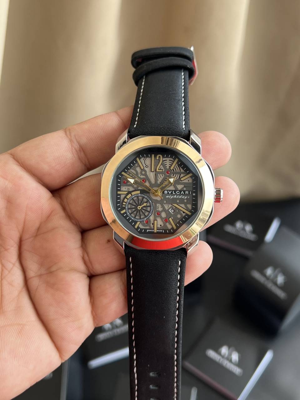 BVLGARI PREMIUM BLACK LEATHER WATCH