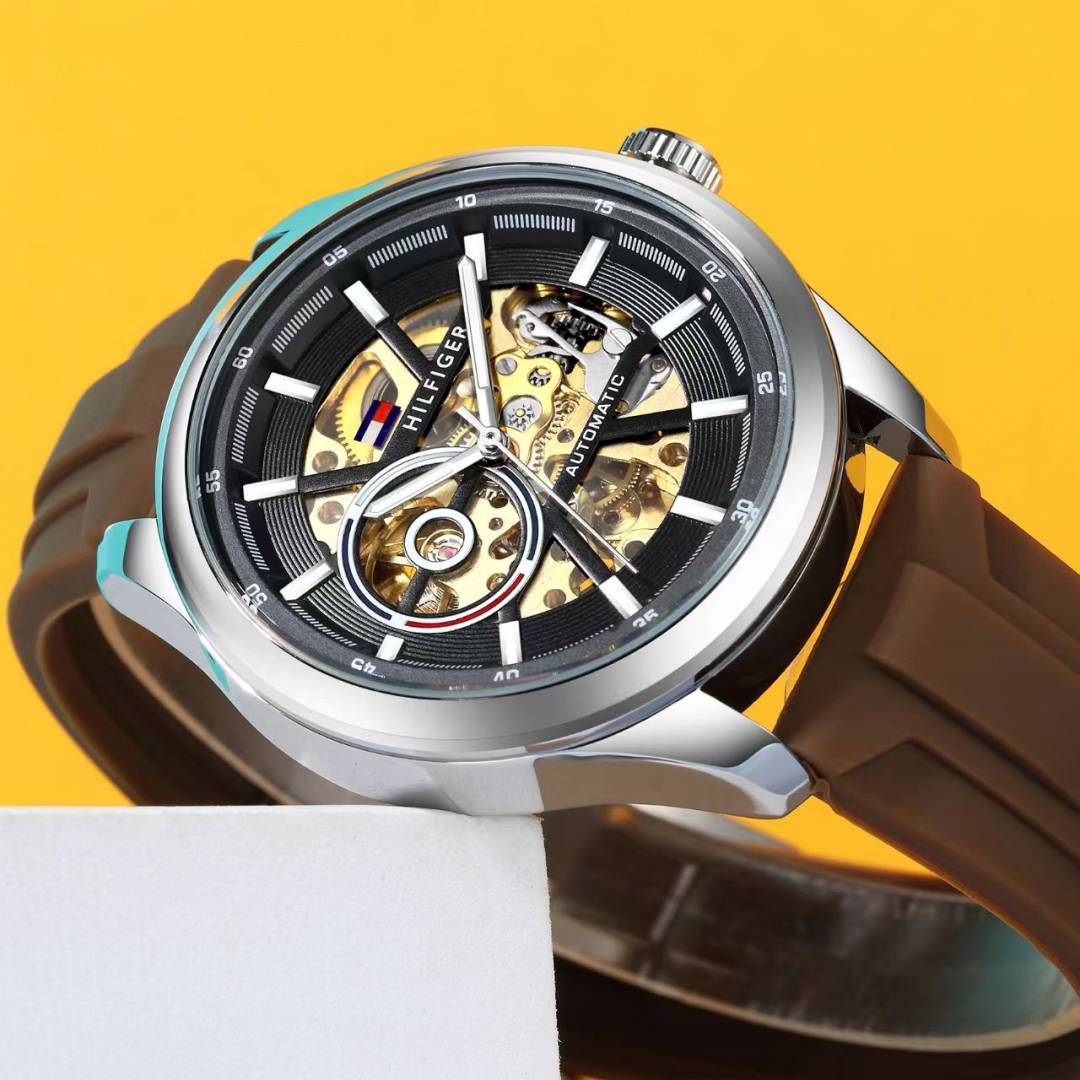 Tommmy Hilfige r Automatic Silicon Brown-Silver-Black