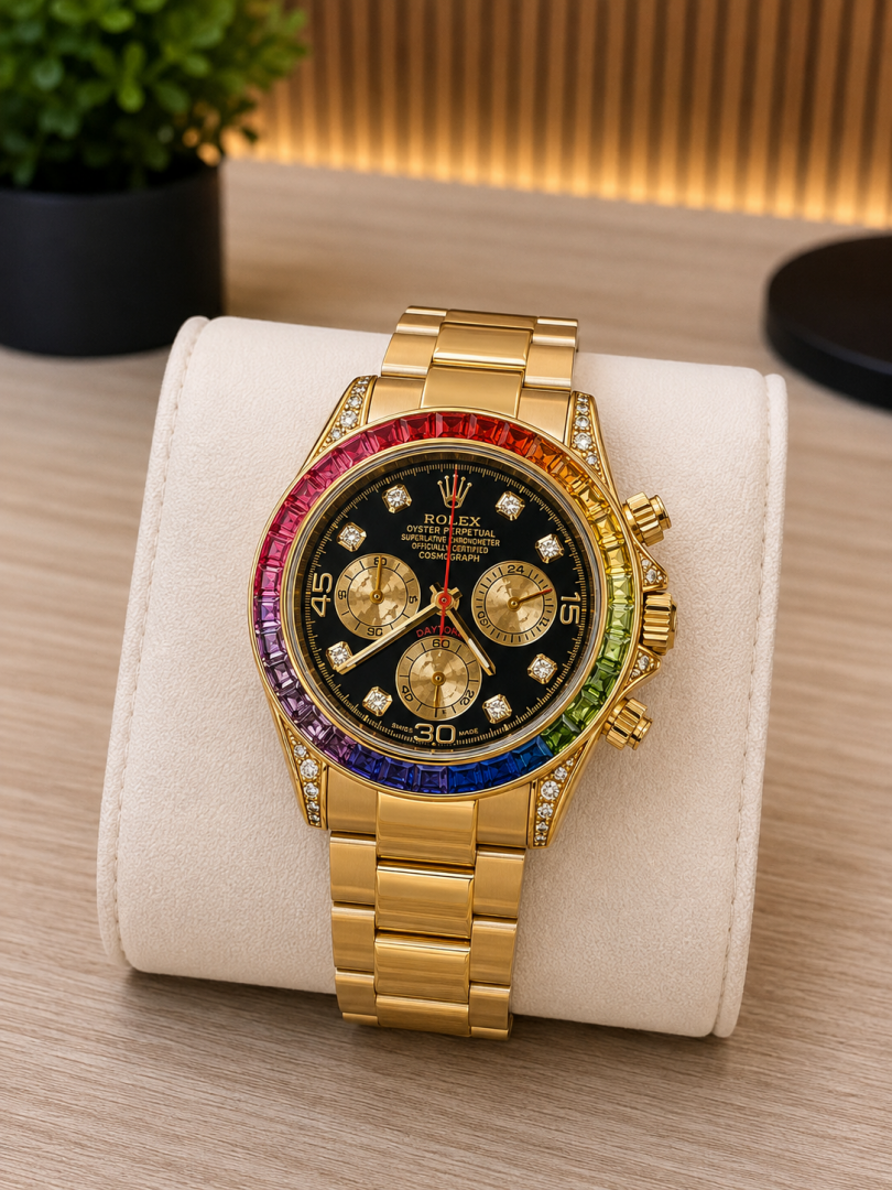 ROLLEX RAINBOW GOLD BLACK DIAL AT235