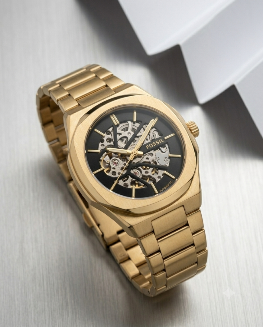 Fossi il Automatic Skeleton gold black