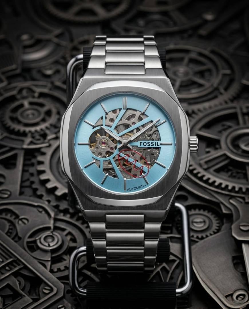 Fossi il Automatic Skeleton sky blue