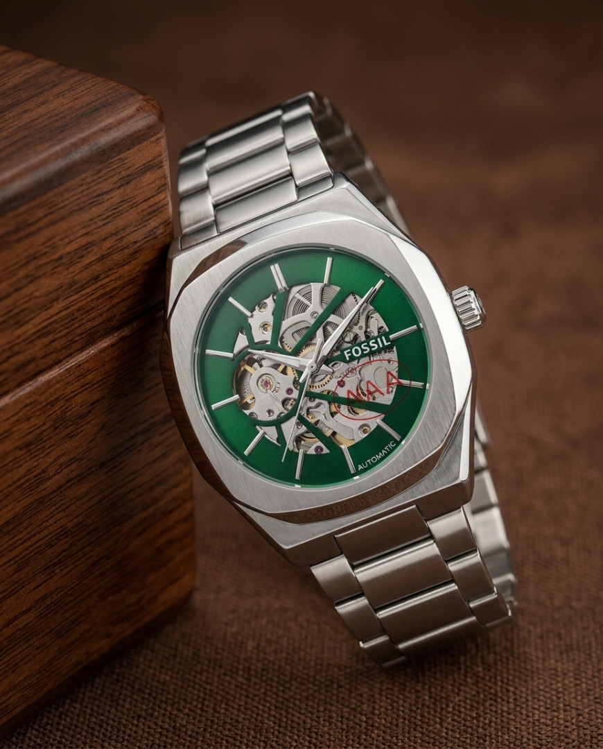Fossi il Automatic Skeleton silver green