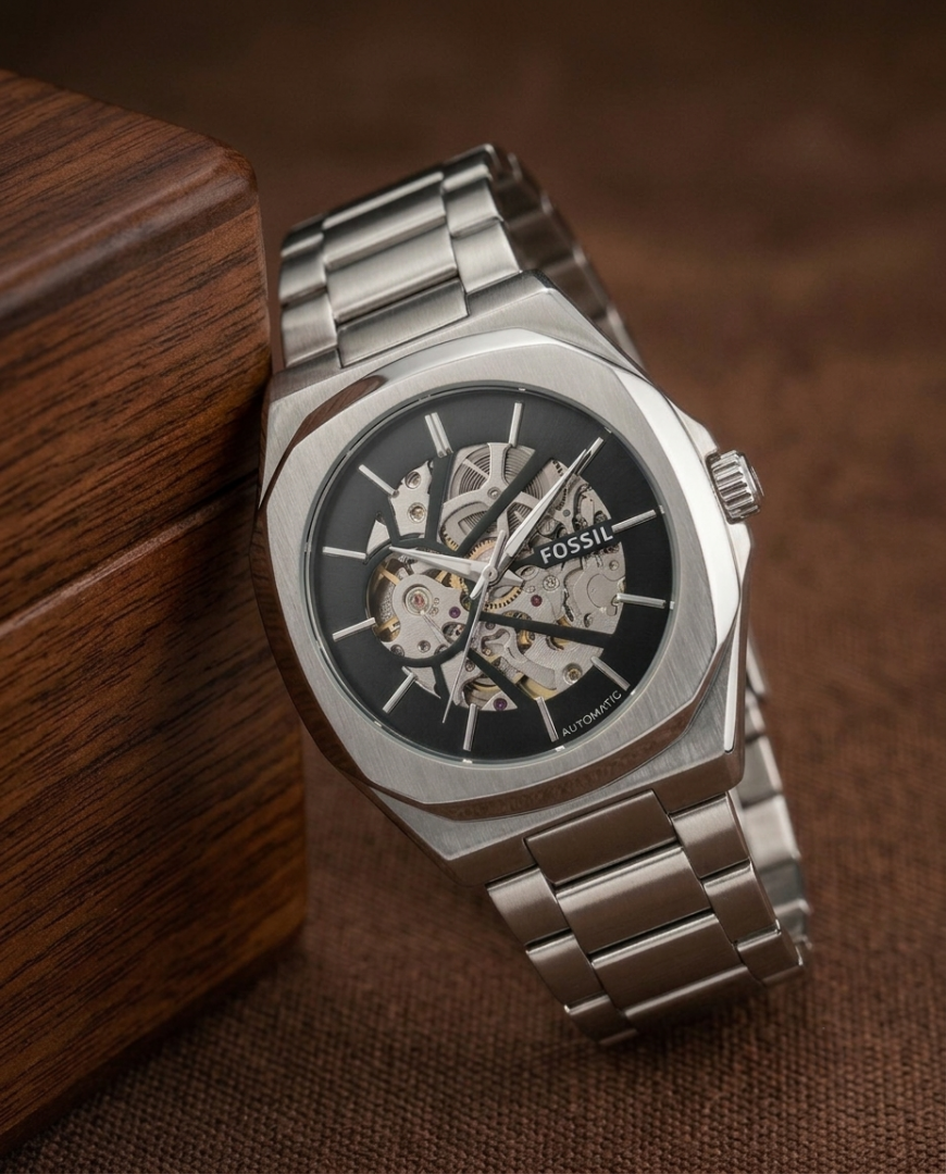 Fossi il Automatic Skeleton silver Black