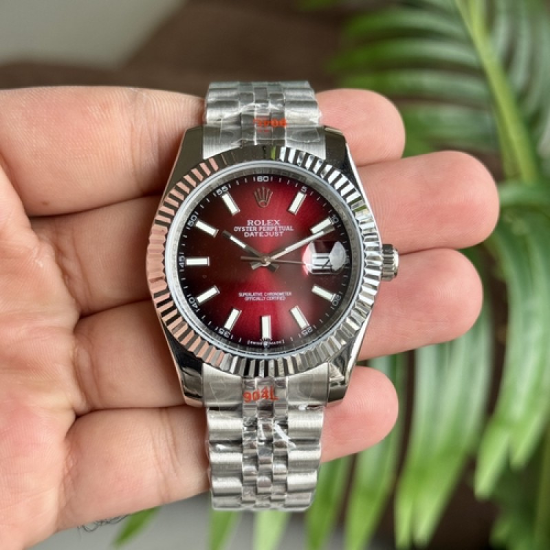Rollex Date Just 41 Jubilee Strap Silver Ombre Red