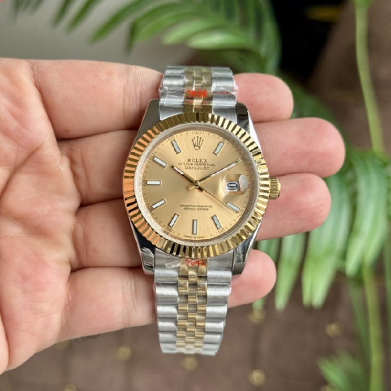Rollex Date Just 41 Jubilee Strap Silver Gold Champagne Dial