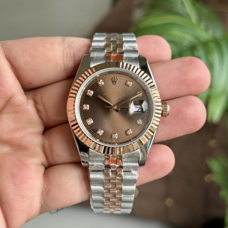 Rollex Date Just 41 Silver Rose Gold Brown