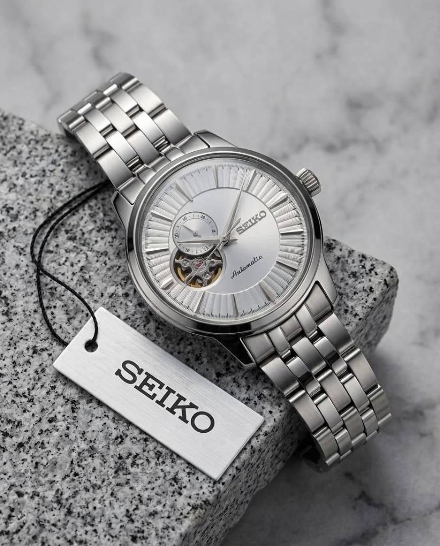 Alternative view of Seiko Presage Cocktail Time Open Heart Automatic silver white