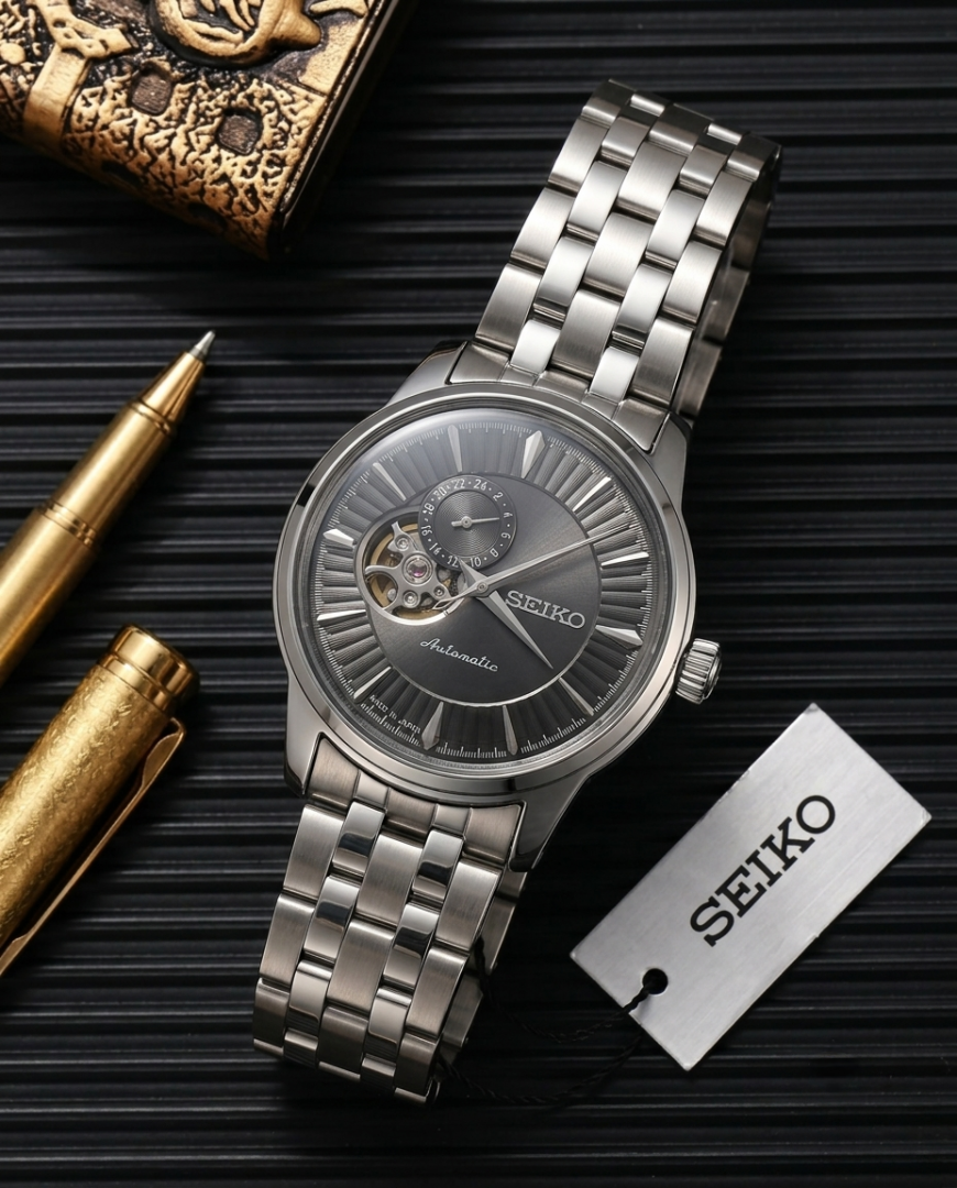 Seiko Presage Cocktail Time Open Heart Automatic silver Black