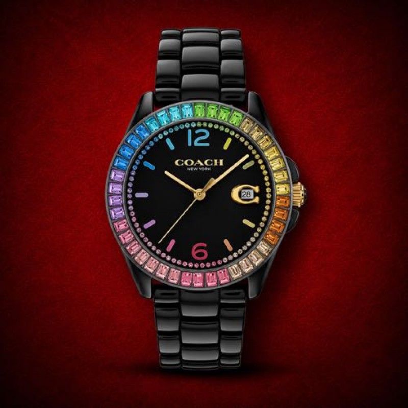 Authentic Grade Coatch Greyson Black Ceramic Diamond Bezel Watch 14504018