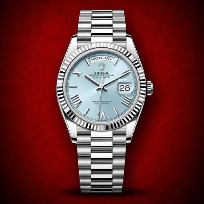Rollex 36mm Day Date Stainless Steel Sky Blue Dial