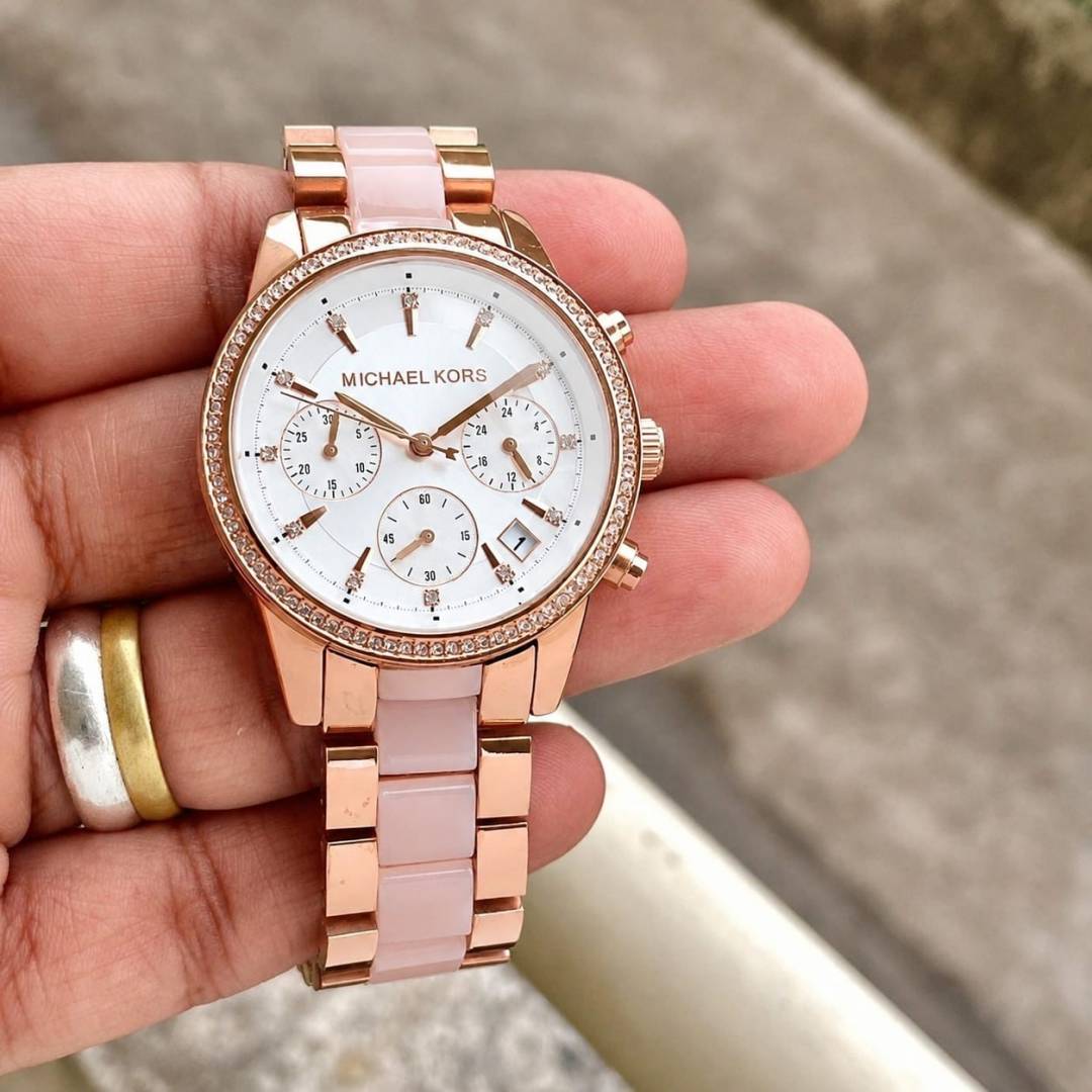 Alternative view of Michael l Kors Bradshaw Diamond Rosegold White Dial